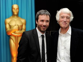 Director Denis Villeneuve (L) and his cinematographer Roger Deakins at a reception to honour the Foreign Language Film Award directors at the Academy of Motion Pictures Arts and Sciences on February 25, 2011 in Beverly Hills, California.  (Kevin Winter/Getty Images)