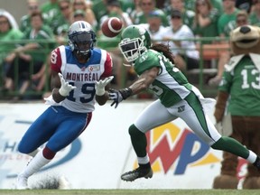 Receiver S.J. Green committed a costly fourth-quarter fumble against the Riders on Saturday.
Liam Richards/Canadian Press