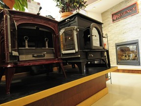 Wood oven stoves on display at  Poêles & Foyers Futuristes Inc.in Vaudreuil-Dorion.