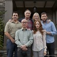 Cast of the U.S. film The Red Robin. In the front row: C.S. Lee, left,  and Jaime Ray Newman. Back row: Joseph Lyle Taylor, left, Judd Hirsch, Caroline Lagerfelt and Ryan O'Nan.