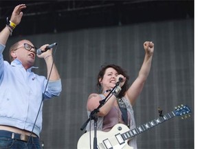 orquil Campbell, left, and Amy Millan of the Canadian pop band Stars perform at the 2013 Osheaga Music Festival at Jean-Drapeau Park in Montreal on Saturday.