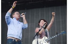 orquil Campbell, left, and Amy Millan of the Canadian pop band Stars perform at the 2013 Osheaga Music Festival at Jean-Drapeau Park in Montreal on Saturday.