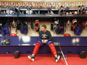 MONTREAL, QUEBEC; FEBRUARY 17, 2013 -- Montreal Canadiens rookie Alex Galchenyuk sits at his locker after practice in Brossard, Qc. south of Montreal Sunday, February 17, 2013.    (John Mahoney/THE GAZETTE)