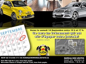 Flyer advertising a free car lease with the purchase of a Montreal condo.