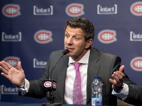 Montreal Canadiens general manager Marc Bergevin speaks to reporters Monday, May 13, 2013 in Brossard, Que. The Montreal Canadiens lost to Ottawa Senators 4-1 in the first round of the Stanley Cup playoffs. THE CANADIAN PRESS/Ryan Remiorz