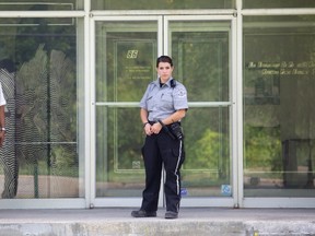 Security guard at Reliance Power building on Hymus in Pointe Claire.