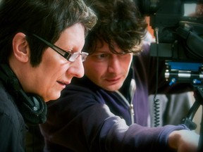 Robert Lepage and Pedro Pires, on the set of Triptyche.
