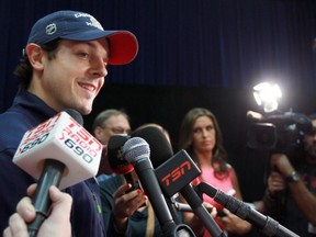 MONTREAL, QUE.: SEPTEMBER 11, 2013 -- New Montreal Canadien Daniel Briere answers questions from the media on the first day of training camp at the team's practice facility in Brossard, south of Montreal Wednesday September 11, 2013.        (John Mahoney/THE GAZETTE)