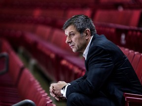 The Montreal Canadiens GM Marc Bergervin has to deal with an injury for the second time this year to power forward Max Pacioretty, during practice at the Bell Centre in Montreal, on Friday, October 18, 2013.  (Dave Sidaway / THE GAZETTE)