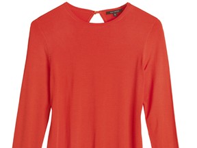Keyhole sweater in orange from Pink Tartan’s new washable line.