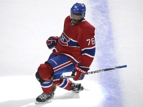 Montreal Canadiens' P.K. Subban celebrates after scoring against the Ottawa Senators' during first period of game five first round NHL Stanley Cup playoff hockey action in Montreal, Thursday, May 9, 2013. THE CANADIAN PRESS/Graham Hughes