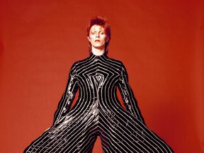 Photo from the "David Bowie Is" exhibition at the AGO in Totonto.  Album cover shoot for Aladdin Sane (1973), design by Brian Duffy and Celia Philo, make up by Pierre La Roche. (Photo courtesy AGO)