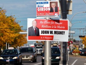 Municipal election signs in Kirkland, just one of 10 West Island municipalities where mayoralty races are now in gear. Voters go to the polls Nov. 3.