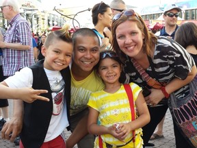 The Frick-Lising family, left to right, Brandon, Marvin, Lauryn, Lisa, after Brandon's performance at Just For Laughs last summer.