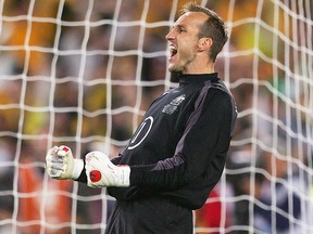 Schwarzer relishes his second penalty save in the 2005 decider against Uruguay