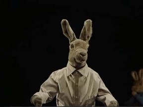 In his documentary My Father's Garden - The Love of My Parents (Vaters Garten - Die Liebe Meiner Eltern) director Peter Liechti tells the story of his parents' marriage through interviews with them and dramatizations with hand puppets. This shirt-and-tie wearing rabbit represents his father, Max.