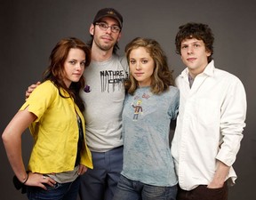 (L-R) Actors Kristen Stewart, Martin Starr, Margarita Levieva and Jesse Eisenberg of the film "Adventureland" pose during the 2009 Sundance Film Festival on January 19, 2009 in Park City, Utah.  Stewart and Eisenberg have reportedly agreed to appear in a film called American Ultra. (Photo by Matt Carr/Getty Images)