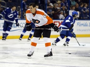 TAMPA, FL - NOVEMBER 27:  Vincent Lecavalier #40 of the Philadelphia Flyers warms up prior to his first game back against the Tampa Bay Lightning at the Tampa Bay Times Forum on November 27, 2013 in Tampa, Florida. (Photo by Mike Carlson/Getty Images)