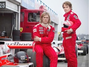 Rush focuses on the 1976 Formula One season, when reigning champ Niki Lauda (Daniel Brühl), right, takes on challenger James Hunt (Chris Hemsworth). Photograph by: Universal Pictures