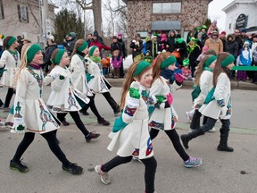 Young performers from the Bernadette Short School of Irish Dancing of Montreal, perform an Irish jig at last year's St-Patrick's Day parade in Hudson.