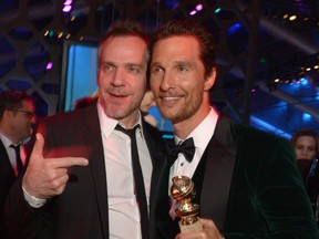 Director Jean-Marc Vallee and actor Matthew McConaughey at a post Golden Globes party Sunday
(Photo by Jason Kempin/Getty Images.)