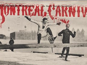 BAnQ CP 5029 CON. Carnaval de Montréal, 1903. Course à obstacles en raquettes.