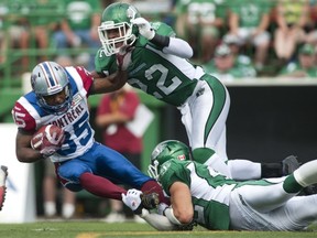 Diamond Ferri, seen here about to tackle Als receiver Tyron Carrier, is returning to Montreal.
Liam Richards/Canadian Press