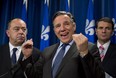Coalition Avenir Quebec Francois Legault, centre, is promising he'll make sure that a deal between the FTQ Solidarity Fund and Claude Blanchet, husband of Quebec premier Pauline Marois, will become an issue in the next provincial election campaign  THE CANADIAN PRESS/Jacques Boissinot