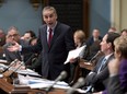 Quebec Finance Minister Nicolas Marceau defends his government over Quebec Auditor general's report on public finances, Wednesday, February 19, 2014 at the legislature in Quebec City. THE CANADIAN PRESS/Jacques Boissinot