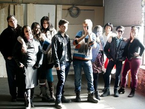 The Montreal ensemble cast of Rent features (L-R) Nathaniel Villanueva, Frayne McCarthy, Noelle Hannibal, Brandon Schwartz, Gabriel Levesque, Lauren Stone, Marc Ducusin, Elizabeth Proulx, Tara Bissett and Sarah Kulaga (Photo by Diane Dupuis-Kallos , courtesy Barefoot Broadway)