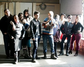 The Montreal ensemble cast of Rent features (L-R) Nathaniel Villanueva, Frayne McCarthy, Noelle Hannibal, Brandon Schwartz, Gabriel Levesque, Lauren Stone, Marc Ducusin, Elizabeth Proulx, Tara Bissett and Sarah Kulaga (Photo by Diane Dupuis-Kallos , courtesy Barefoot Broadway)