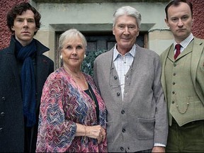 Benedict Cumberbatch, Wanda Ventham, Timothy Carlton and Mark Gatiss, as Sherlock Holmes, Sherlock's parents, and Sherlock's brother Mycroft.