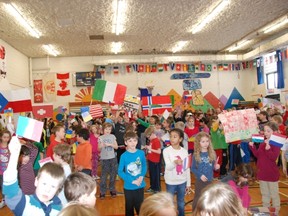 Students at Clearpoint Elementary School in Pointe-Claire gather February 28 to kick off  the school's winter carnival. On March 10, students learned Clearpoint has been recognized as an IB primary schoool.