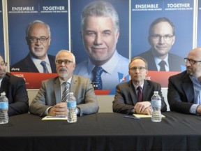 West Island Liberal candidates Carlos Leitao (left) and Martin Coiteux (right) pictured at the March 9 launch of their respective campaigns.