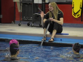 Beaconsfield synchro head coach Melina Curtis works with her girls. (Peter McCabe/THE GAZETTE)