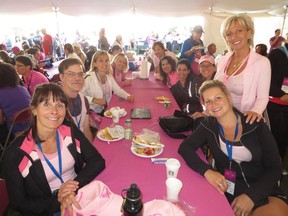Olga Munari Assaly, standing, and members of her team at the 2013 Weekend to End Women's Cancer.