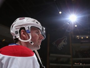 GLENDALE, AZ - MARCH 06:  Thomas Vanek #20 of the Montreal Canadiens warms up before the NHL game against the Phoenix Coyotes at Jobing.com Arena on March 6, 2014 in Glendale, Arizona.  (Photo by Christian Petersen/Getty Images)