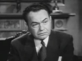 In the film The Stranger, Edgar G. Robinson (above) plays Wilson, a war crimes commissioner trying to find Nazi Franz Kindler, who is played by a worried-looking Orson Welles, below left.