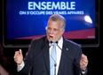 Quebec Liberal Leader Philippe Couillard speaks to supporters in his victory speech, Monday, April 7, 2014.