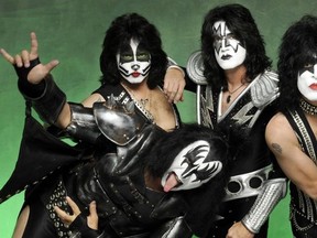 The four original members of KISS – Gene Simmons, Ace Frehley, Paul Stanley and Peter Criss – put aside their personal differences at their 2014 Rock and Roll Hall of Fame induction ceremony. The current incarnation of KISS (pictured above) features drummer Eric Singer as Catman and guitarist Tommy Thayer as Spaceman (Publicity still courtesy KISS)