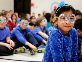 MONTREAL, QUE.: APRIL 2, 2014-- Abigail Law, a grade 2 student at Thorndale Elementary School takes part in the Autism Awareness campaign that raised 1152 dollars in Montreal on Wednesday April 2, 2014.  (Allen McInnis / THE GAZETTE)