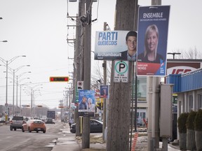 Election posters on Harwood Blvd. in Vaudreuil-Dorion on Tuesday, April 1, 2014.