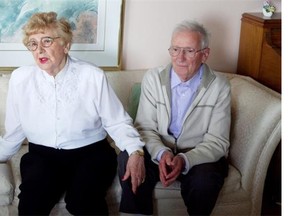 Basia Borenstein, a.k.a. Betty Toporski, 86, at home with her husband, Raymond Malz, 87, in Côte-St-Luc. Malz is a fellow survivor who came to Canada to rebuild his life after the Holocaust.