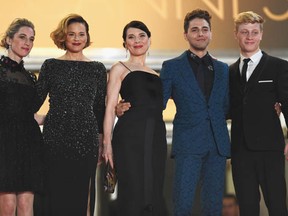 Producer Nancy Grant, left, Suzanne Clément, Anne Dorval, director Xavier Dolan and actor Olivier Pilon attend the Mommy premiere during the 67th Annual Cannes Film Festival on May 22, 2014 in Cannes, France.  (Ian Gavan/Getty Images)