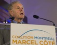 Marcel Côté  speaks to supporters at the headquarters for Coalition Montreal before Montreal's municipal election last November. Côté  passed away yesterday at the age of 71. (Peter McCabe / THE GAZETTE)