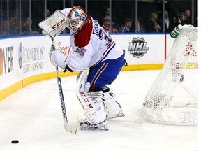 Dustin Tokarski #35 of the Montreal Canadiens tends goal against the New York Rangers during Game 4 of the Eastern Conference Final in the 2014 NHL Stanley Cup Playoffs at Madison Square Garden on May 25, 2014 in New York City.