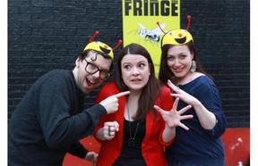 Fringe Festival director Amy Blackmore (centre) in a sting with festival spokespeople Simon Boulerice and Holly Gauthier-Frankel and Tuesday, May 6, 2014.