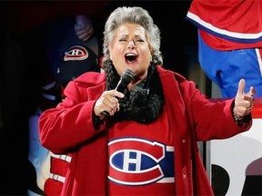 Ginette Reno performs the Canadian anthem before Game 3 of NHL first-round playoff series between the Canadiens and Lightning at the Bell Centre on April 20. Dario Ayala/THE GAZETTE