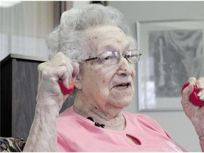 Hildegard Gigl leads a twice-weekly exercise class at Hawthorne Terrace independent retirement centre in Wauwatosa, Wis., on April 29. Gigl, who turns 99 in June, is the oldest one in the class. "I'm getting older,' she says, 'but I'm not getting old.'