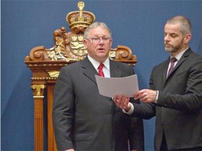 Jacques Chagnon is sworn-in as Quebec legislature Speaker in Quebec City, Tuesday, May 20, 2014.
